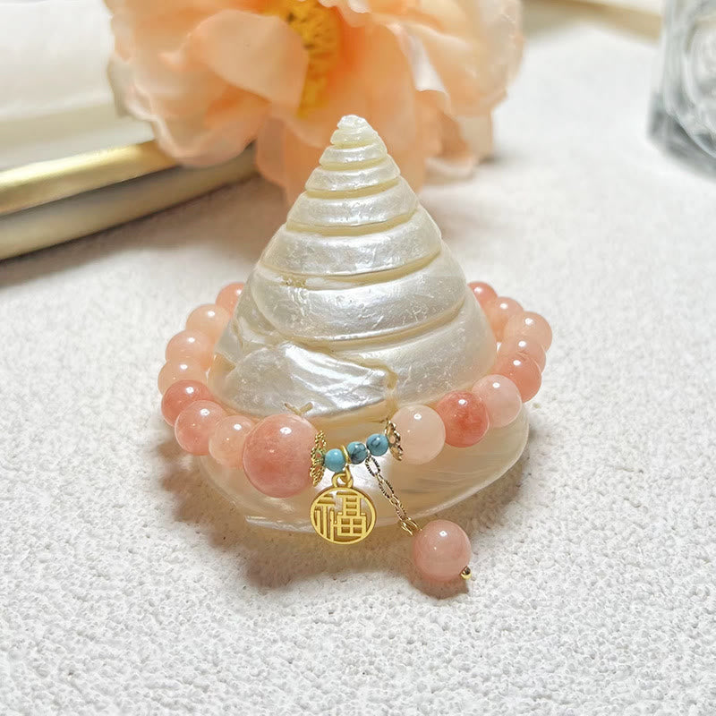 Fortune Jewel Natural Orange Stone Turquoise Fu Character Charm Luck Fortune Bracelet
