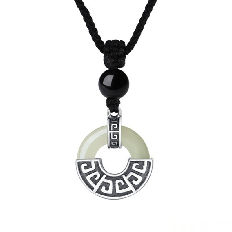 Fortune Jewel 925 Sterling Silver Natural Hetian Jade Peace Buckle Prosperity Necklace Pendant