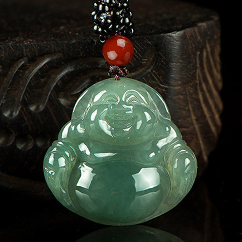 Fortune Jewel Laughing Buddha Jade Abundance String Necklace Pendant Fortune Jewel