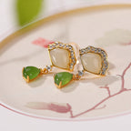 Fortune Jewel White Jade Cyan Jade Fan Water Drop Pattern Luck Drop Earrings