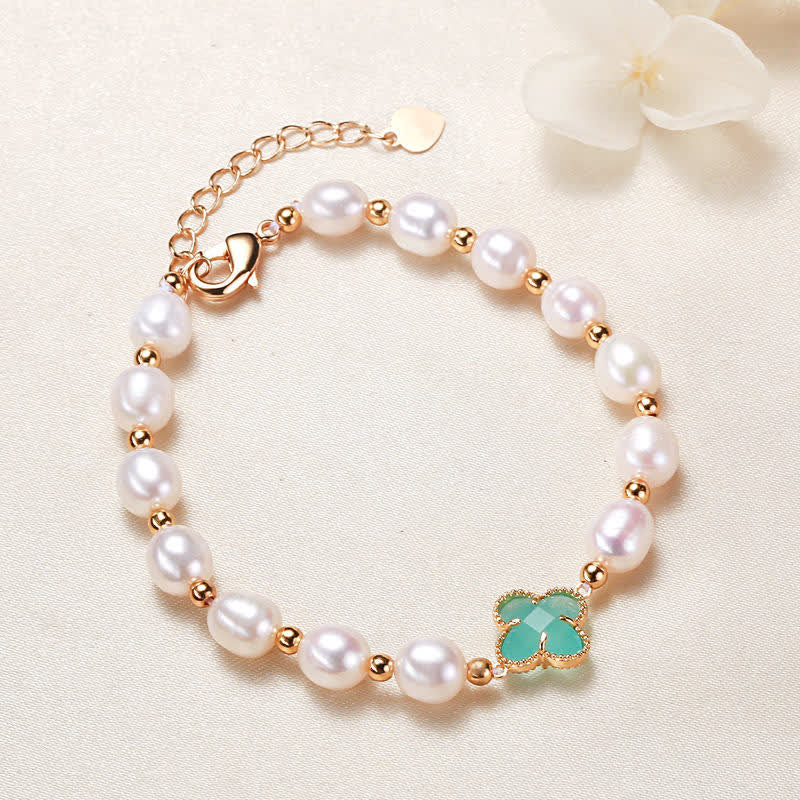 Fortune Jewel Pearl Four Leaf Clover Wealth Chain Bracelet