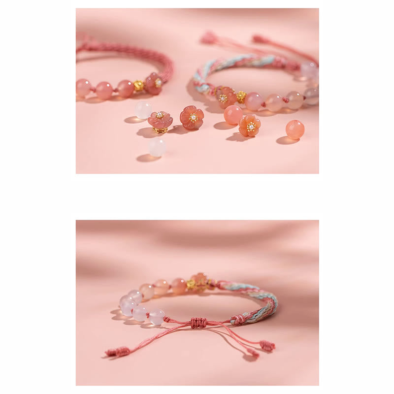 Fortune Jewel Natural Gradient Agate Reincarnation Knot Peach Blossom Wealth Luck Handmade String Bracelet