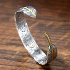 Fortune Jewel Feather Pattern Carved Luck Wealth Cuff Bracelet Bangle