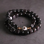 Fortune Jewel Ebony Wood Dzi Bead Copper Peace Couple Bracelet