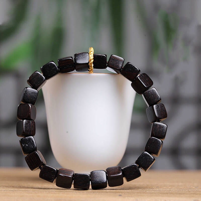 Fortune Jewel Tibetan Ebony Wood Square Beads Peace Calm Bracelet