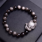 Fortune Jewel Natural Silver Sheen Obsidian Fox Protection Bracelet