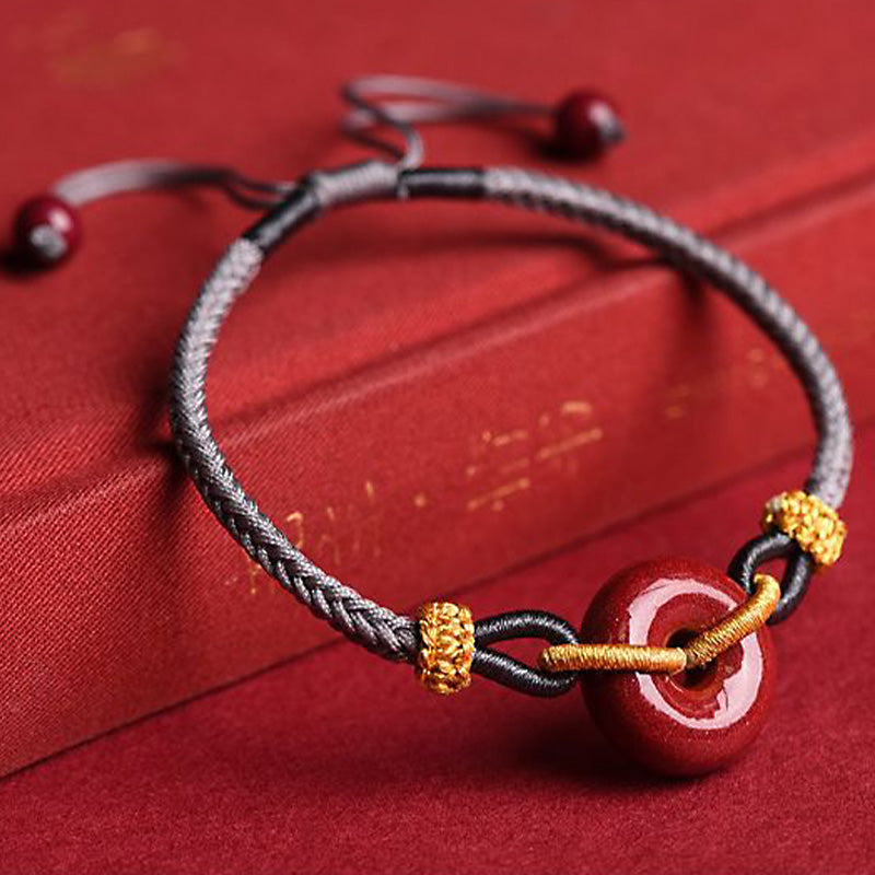 Fortune Jewel Handmade Cinnabar Peace Buckle Blessing Braided Rope Bracelet