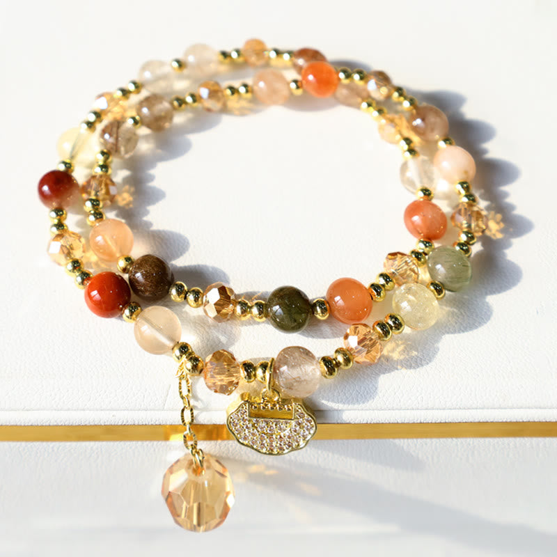 Fortune Jewel Colorful Rutilated Quartz Double Wrap Spiritual Growth Bead Bracelet