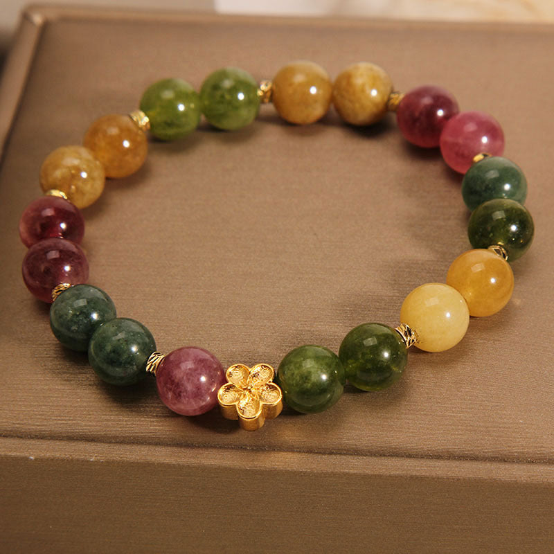 Fortune Jewel Natural Colorful Tourmaline Golden Flower Positive Bracelet