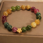 Fortune Jewel Natural Colorful Tourmaline Golden Flower Positive Bracelet