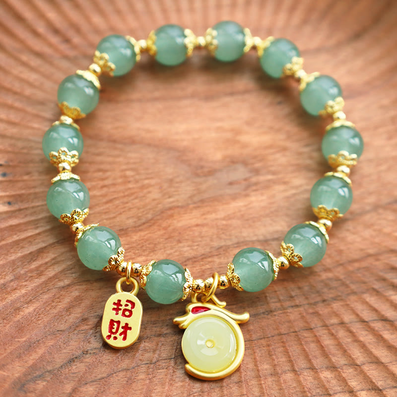 Fortune Jewel Year of the Dragon Red Agate Green Aventurine Peace Buckle Fu Character Lucky Fortune Bracelet