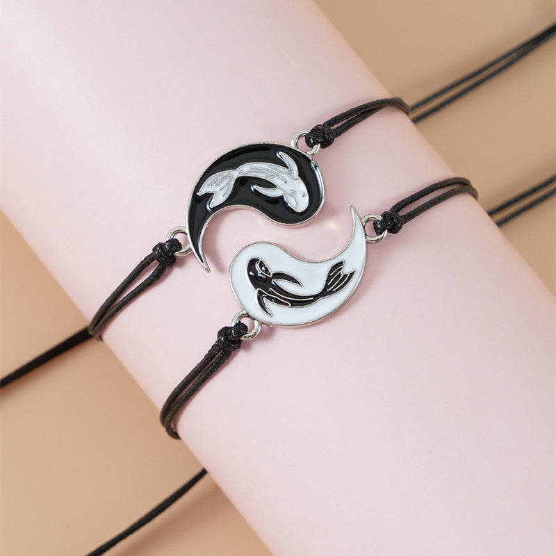 Fortune Jewel 2pcs Yin Yang Hematite Couple Bracelet