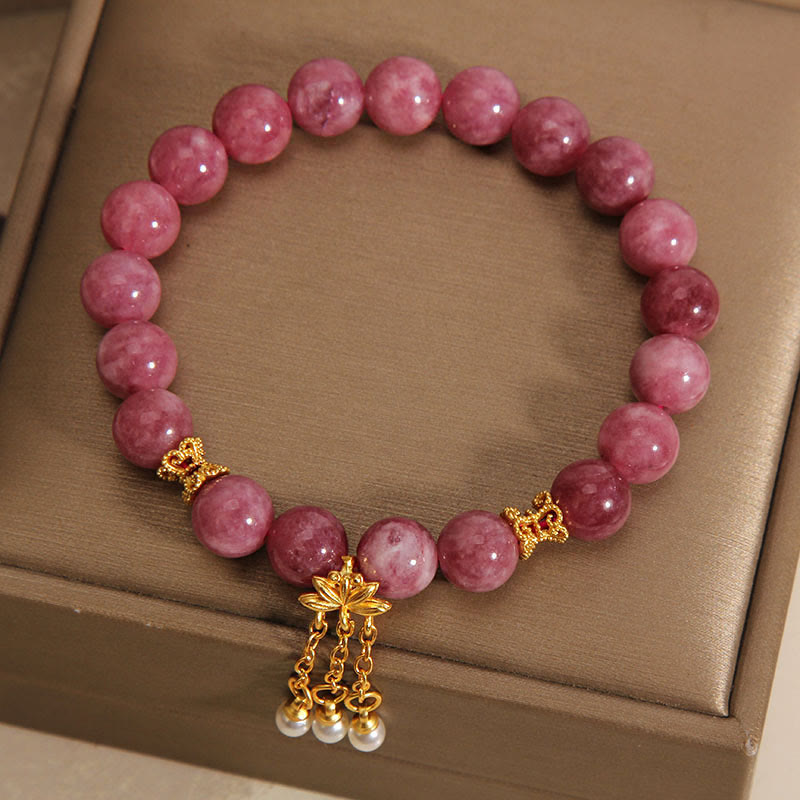 Fortune Jewel Pink Tourmaline Lotus Flower Positive Bracelet