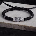 Fortune Jewel 999 Sterling Silver Nine-Eye Dzi Bead Pattern Blessing Rope Bracelet