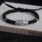 Fortune Jewel 999 Sterling Silver Nine-Eye Dzi Bead Pattern Blessing Rope Bracelet