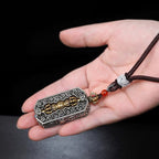 Fortune Jewel Tibetan Om Mani Padme Hum Carved Dorje Vajra Rotatable Lotus Pattern Purity Rope Necklace Pendant