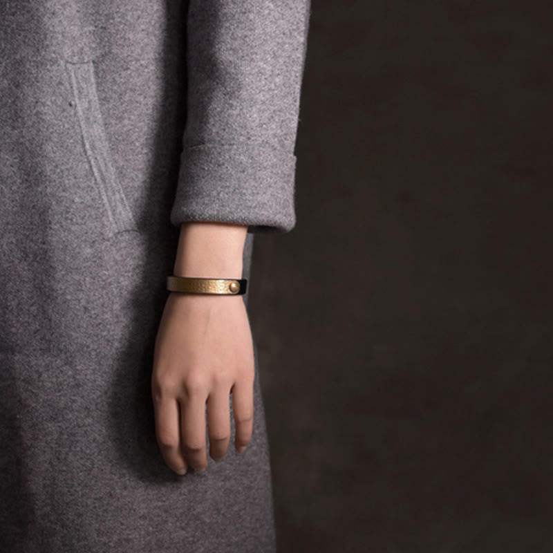 Fortune Jewel Vintage Handmade Texture Copper Brass Leather Wealth Bracelet Bangle
