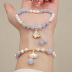 Fortune Jewel Natural Aquamarine Pearl Healing Ginkgo Leaf Butterfly Charm Bracelet