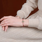 Fortune Jewel 925 Sterling Silver Plated Gold Hetian Jade Lotus Luck Red String Bracelet
