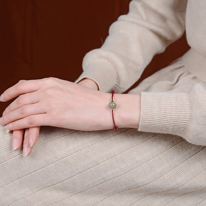 Fortune Jewel 925 Sterling Silver Plated Gold Hetian Jade Lotus Luck Red String Bracelet