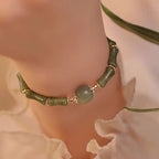 Buddha Stones 14K Copper Plated Peridot Hetian Jade Bamboo Pattern Luck Bracelet