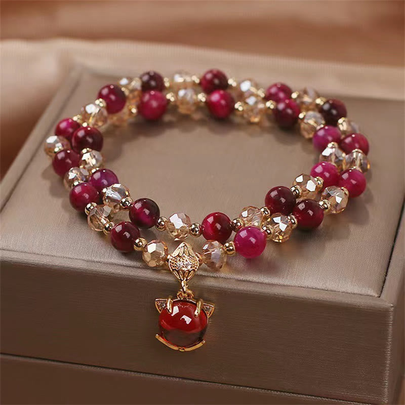 Fortune Jewel Red Tiger Eye Fox Protection Double Wrap Bracelet