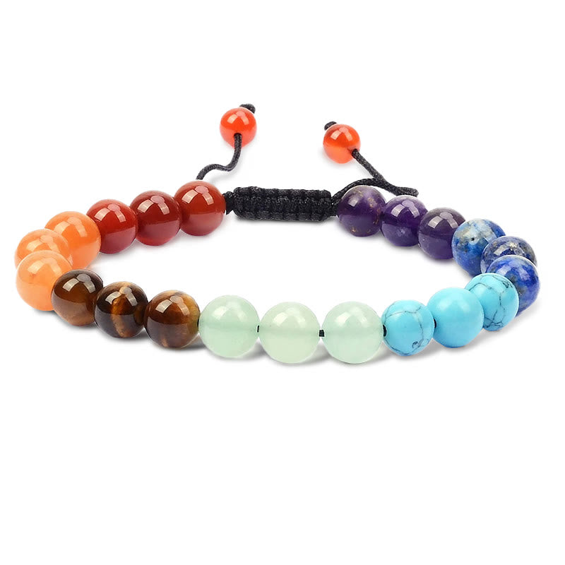 Fortune Jewel Natural Healing Power Gemstone Crystal Beads Unisex Adjustable Macrame Bracelet
