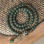 Fortune Jewel Cyan Bodhi Seed Dzi Bead Wisdom Peace Triple Wrap Bracelet