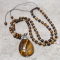 Fortune Jewel Natural Tiger Eye Strength Beaded Pendant Necklace