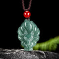 Fortune Jewel Natural Green Jade Nine Tailed Fox Luck Necklace Pendant