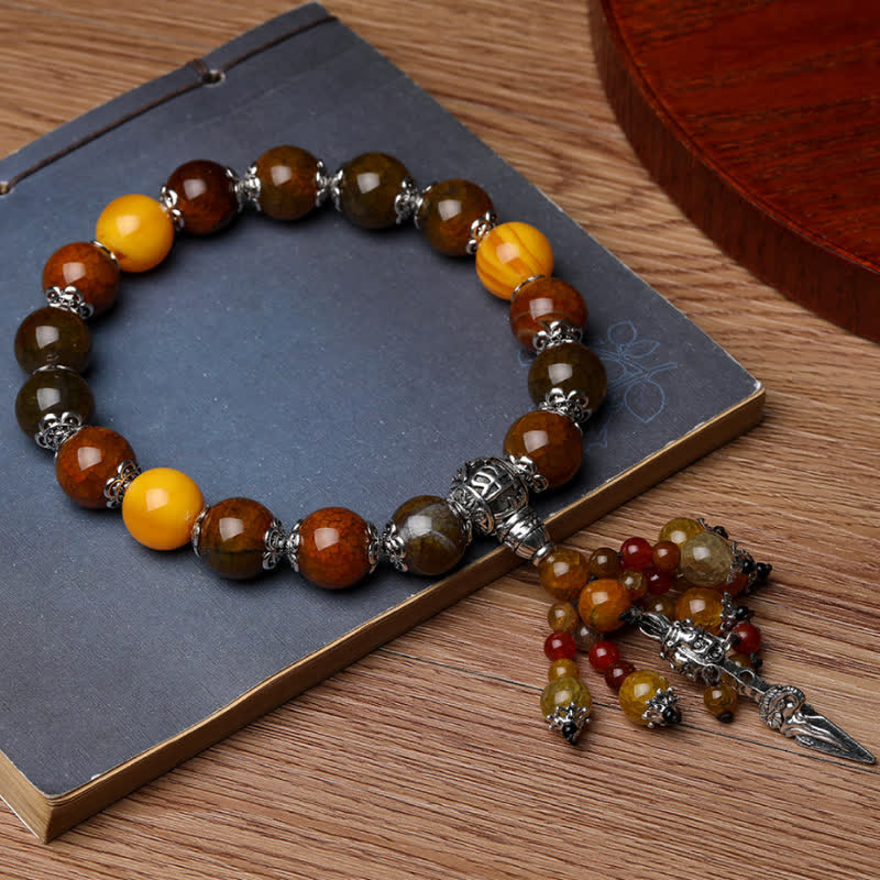 Fortune Jewel Natural Tiger Eye Red Agate Dragon Vein Agate Stone Vajra Dorje Power Healing Bracelet Car Decoration