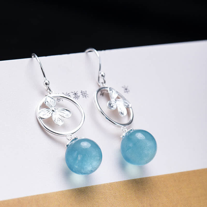 Fortune Jewel 925 Sterling Silver Natural Aquamarine Leaf Flower Peace Earrings Necklace