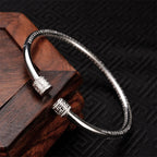 Fortune Jewel Heart Sutra Engraved Swastika Pattern Luck White Copper Bracelet Bangle
