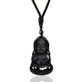 Fortune Jewel Natural Black Obsidian Crystal Buddha Strength Protection Amulet Lucky Charm Pendant Necklace