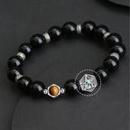 Fortune Jewel 925 Sterling Silver Black Obsidian Tiger Eye Eye of Providence Purification Bracelet