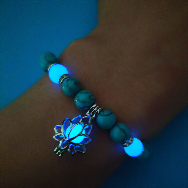 Fortune Jewel Tibetan Turquoise Glowstone Luminous Bead Lotus Protection Bracelet