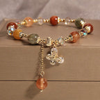 Fortune Jewel Natural Fu Lu Shou Rainbow Crystal Rutilated Quartz Wealth Butterfly Charm Bracelet
