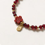 Fortune Jewel 14K Gold Plated Natural Garnet Cinnabar Flower Calm Bracelet