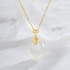 Fortune Jewel 925 Sterling Silver White Agate Fu Character Happiness Luck Necklace Pendant