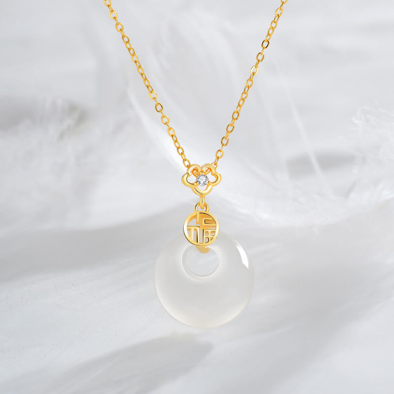 Fortune Jewel 925 Sterling Silver White Agate Fu Character Happiness Luck Necklace Pendant