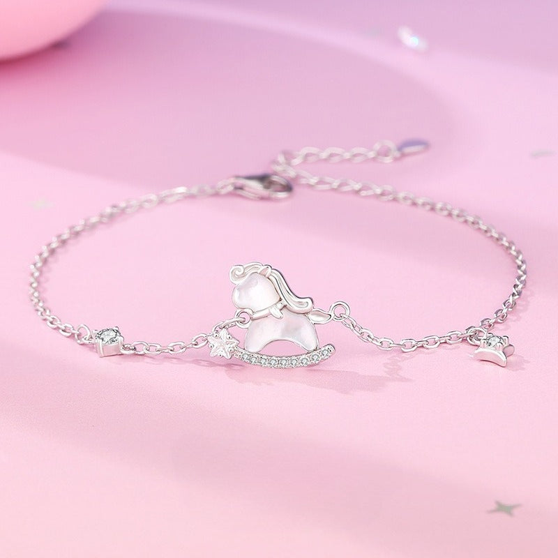 Women’s S925 Silver Starlight Cute Horse Set – Necklace, Bracelet, Earrings Niche Design Jewelry