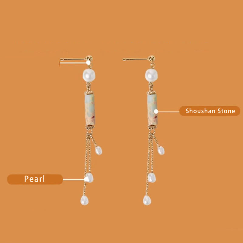 Fortune Jewel 925 Sterling Silver Posts Shoushan Stone Pearl Healing Drop Earrings