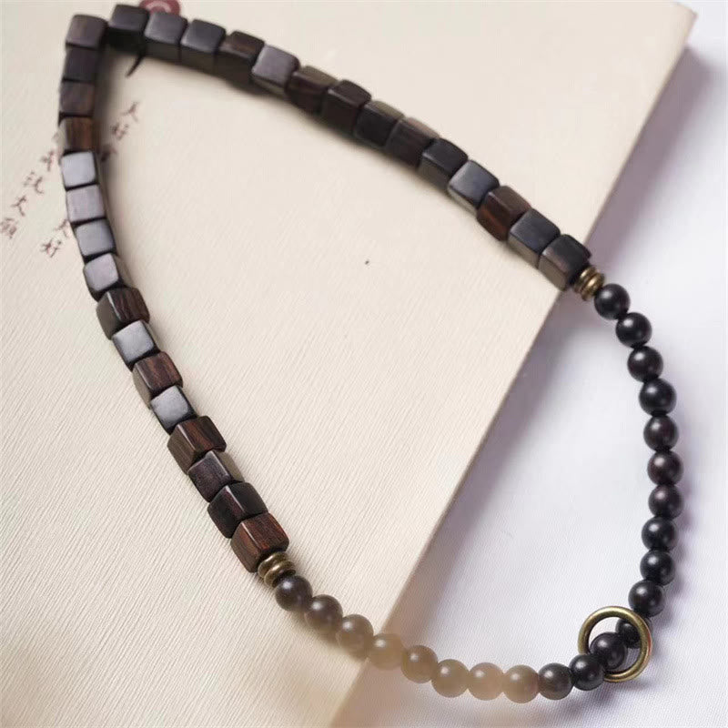 Fortune Jewel Tibet Ebony Wood Square Beads Peace Double Wrap Bracelet