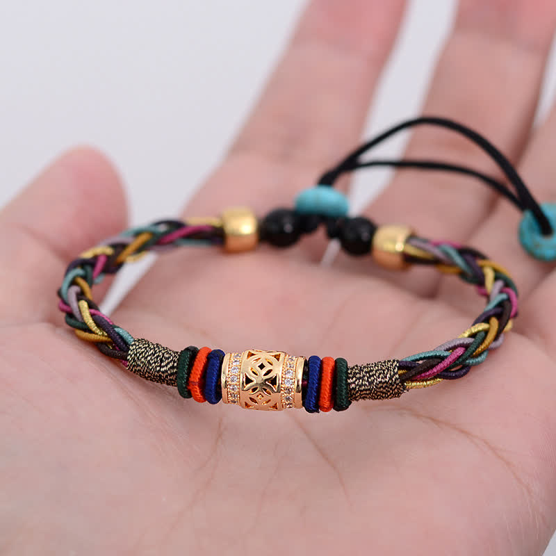 Fortune Jewel Tibetan Handmade Eight Thread Knot Copper Coin Luck Weave String Bracelet