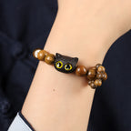 Fortune Jewel Green Sandalwood Ebony Wood Cat Peace Soothing Bracelet