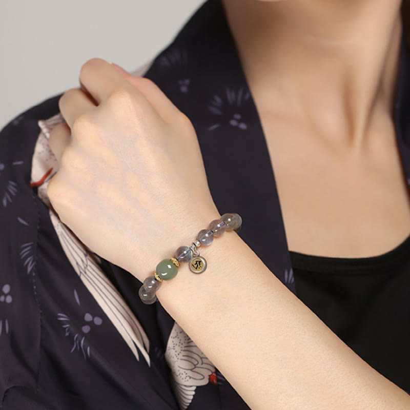 Fortune Jewel Chinese Zodiac Natal Buddha 925 Sterling Silver Natural Moonstone Hetian Jade Positive Bracelet