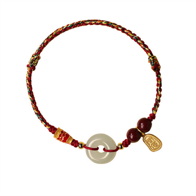 Fortune Jewel 925 Sterling Silver Koi Fish Hetian Jade Peace Buckle Luck Bracelet