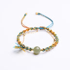 Fortune Jewel Handmade Colorful Rope Luck Jade Bead Abundance Double Layer Bracelet