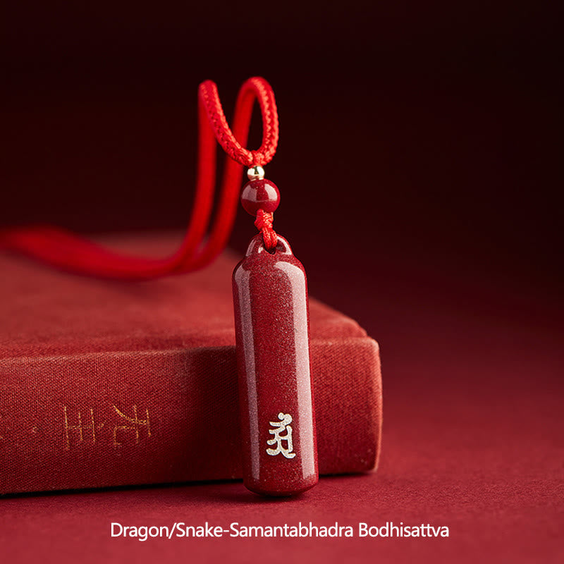 Fortune Jewel Chinese Zodiac Natal Buddha Cinnabar Amulet Protection String Necklace Pendant