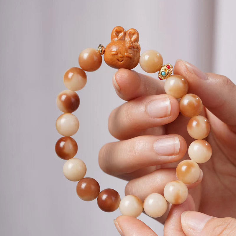Fortune Jewel Natural Bodhi Seed Lovely Rabbit Peace Bracelet